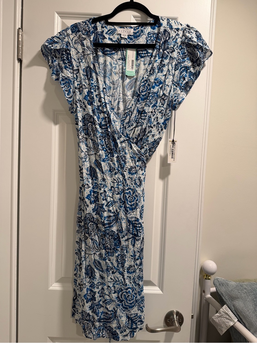 Velvet by Graham & Spencer Blue & White Floral Wrap Dress